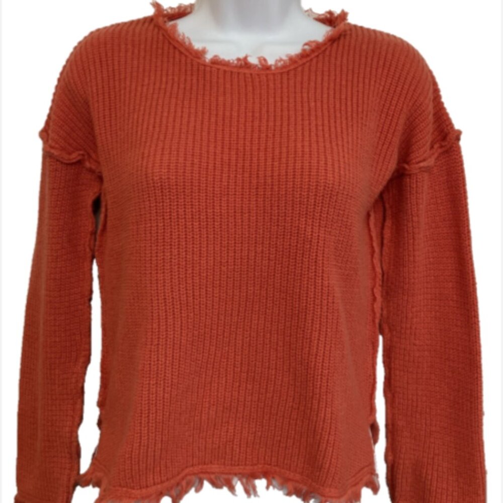Philosophy Ladies XS Deep Coral Long Sleeve Crew Neck cotton Knit Sweater Top
